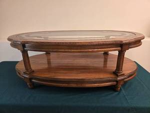 lot 435 image: Wooden Coffee Table with Glass Top