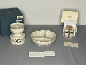 lot 489 image: Lenox China Gift Set - Candle Holder, Divided Bowl, Trinket Box