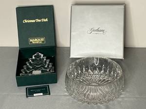 lot 492 image: Crystal Lot Waterford Christmas Tree Dish and Gorham Crystal Bowl