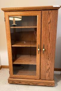 lot 348 image: Oak Display Cabinet with Glass Door and Shelves