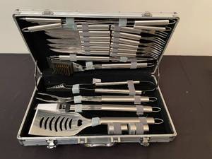 lot 459 image: Stainless Steel BBQ Grilling Tool Set in Aluminum Case