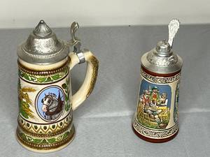 lot 364 image: Vintage German Gerz Beer Stein Set with Pewter Lids