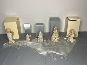 lot 394 image: Lenox Angel Figurines and Glittery Trees Decor Set