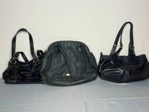 lot 470 image: Lot of 3 Designer Black Leather Handbags - Tignanello, Tahari, Stone Mountain