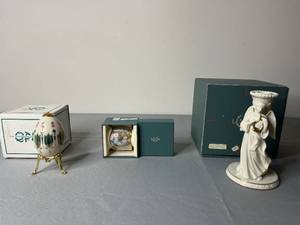 lot 581 image: Lenox Porcelain Angel Candle Holder and Decorative Eggs Set