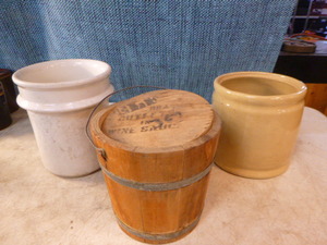 lot 36 image: 3 Crocks and Wine Bucket