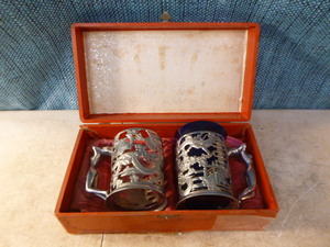 lot 42 image: 2 Silver-Plated Japanese Cup Sleeves