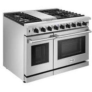Thor Kitchen Pre-Converted Propane 48 in. 6.8 cu. ft. Double Oven Gas Range in Stainless Steel with Griddle and 6-Burners Customer Returns See Pictures