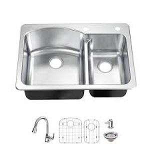 Glacier Bay Bratten 33 in. Drop-In 6040 Double Bowl 18 Gauge Stainless Steel Kitchen Sink with Pull-Down Faucet Customer Returns See Pictures