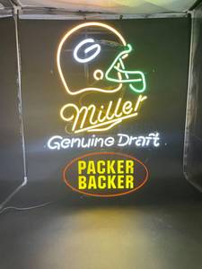 lot 92 image: Packer Backer Miller Genuine Draft Neon Sign