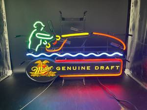 lot 73 image: Miller Genuine Draft Fly Fishing Neon Sign