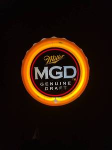 lot 107 image: Miller MGD Bottle Cap Neon Sign