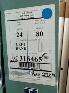 JELDWEN 6 PANEL PREFINISH OAK DOOR