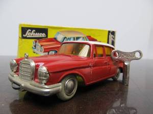 lot 158 image: Vintage SCHUCO Micro-Racer Car wKey - Red & White Mercedes 220S wOriginal Box