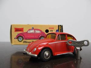 lot 164 image: Vintage SCHUCO Micro-Racer Race Car wKey - Red Volkswagen wSiren wOriginal Box