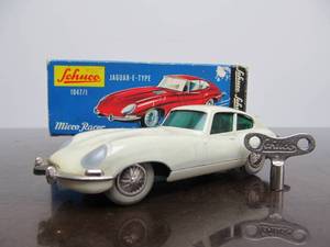 lot 165 image: Vintage SCHUCO Micro-Racer Car wKey - White Jaguar E-Type BlueGreen Windows & Original Box