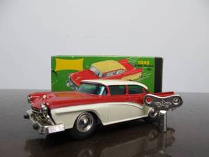 lot 170 image: Vintage SCHUCO Micro-Racer Car wKey - Red & White FORD BlueGreen Windows wOriginal Box