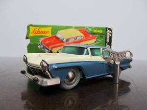 lot 173 image: Vintage SCHUCO Micro-Racer Car wKey -Greyish Blue & White FORD BlueGreen Windows wOriginal Box