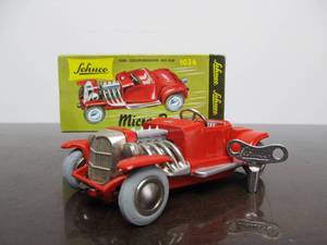 lot 175 image: Vintage SCHUCO Micro-Racer Race Car wKey - Red 1932 Ford Custom Roadster Hot Rod wOriginal Box