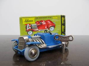 lot 176 image: Vintage SCHUCO Micro-Racer Race Car wKey - Blue 1932 Ford Custom Roadster Hot Rod wOriginal Box