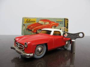 lot 181 image: Vintage SCHUCO Micro-Racer Race Car wKey - Red & White Mercedes 190SL wOriginal Box