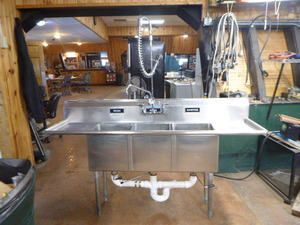 lot 8 image: BK Resources Stainless Steel 3 Compartment Sink with Sprayer