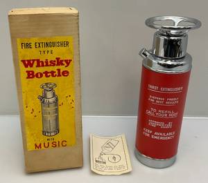 lot 34 image: Vintage Fire Extinguisher Type Whiskey Bottle With Music In Original Box (LIKE NEW)
