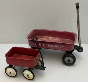 lot 37 image: Miniature Red Metal Wagons (Perfect For Garden Dcor)