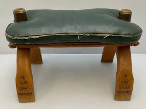lot 126 image: Authentic Egyptian Camel Saddle Green Leather & Wood (AS SEEN)