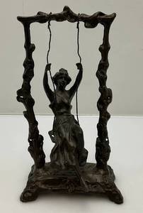 lot 129 image: Antique Auguste Moreau Girl On Swing Bronze Sculpture 9 12