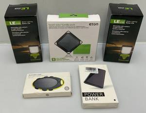 lot 246 image: LE Brand Rechargeable Camp Lights & Misc. Power Banks Including Solar (NIB) (CL)