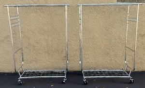 lot 264 image: 2 Brand New Chrome Metal Folding Adjustable Rolling Clothing Racks (CL)