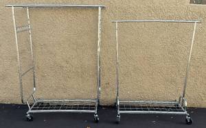 lot 265 image: 2 Brand New Chrome Metal Folding Adjustable Rolling Clothing Racks (CL)
