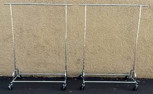 lot 266 image: 2 Brand New Chrome Metal Folding Adjustable Rolling Clothing Racks (CL)