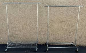 lot 269 image: 2 Brand New Chrome Metal Folding Adjustable Rolling Clothing Racks (CL)