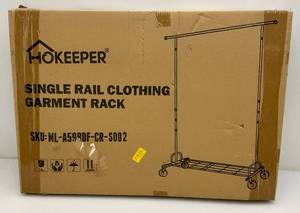 lot 270 image: &nbspBrand New Chrome Metal Folding Adjustable Rolling Clothing Rack (CL)