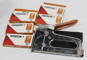 lot 55 image: Arrow Heavy Duty Manual Wire And Cable Staple Gun, For 38, 716 And 916 Staples, Comes With 4 Staples Packs,