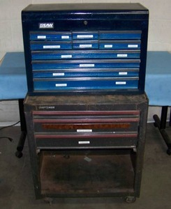 lot 37 image: Lot of Two Tool Boxes - Rolling, Stacked Tool Box & Tool Drawer Box - INCLUDES Tools & More - as Pictured
