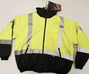 lot 20 image: Majestic 2 In 1 Bomber Jacket Yellow, Class 3 Hi Visibility Black Bottom Size 2 X, ANSI Certified, New.