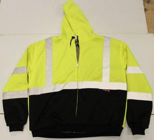 lot 14 image: Majestic Hi - Viz Hooded Sweatshirt Yellow Heavy Weight With Teflon, Full Front Zipper, Size 2X