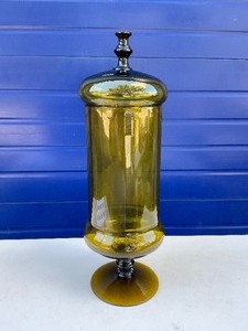 Tall Olive Green Art Glass Apothecary Jar