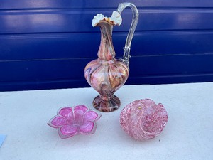 Hand Blown Art Glass Pitcher - Dish - Swan