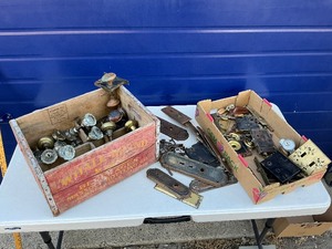 Wood Crate of Antique Door Hardware
