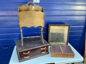 Three Wood Display boxes and Magazine Rack