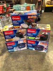 Lot of O-Cedar EasyWring Deep Clean Spin Mop and Bucket System, 40% More Scrubbing Power, 2 Extra Washable Mop Head Replacements  Customer Returns See Pictures