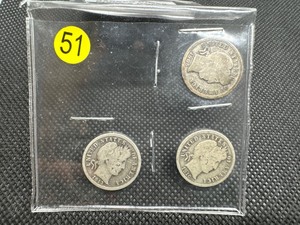 lot 51 image: Three Barber Dimes 1905-S, 1913, 1916
