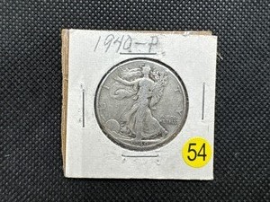 lot 54 image: 1940-P Walking Liberty Silver Half Dollar