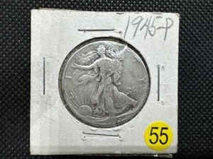 lot 55 image: 1945-P Walking Liberty Silver Half Dollar