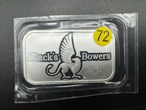 lot 72 image: 2023 Stacks & Bowers 1 Oz. Silver Bar