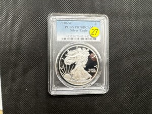 lot 27 image: 2010-W American Silver Eagle  Proof PCGS PR70 DCAM - PCGS Price Guide is $98